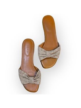 J. McLaughlin Karina Linen Sandals Natural Bow Flats